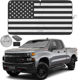 AUTOAMERICS front view of American flag sun shade showing full coverage and bold design