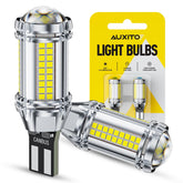 AUXITO front view packaging showing bulbs and quick install benefit