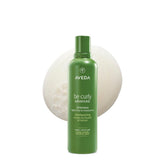 Aveda Be Curly front bottle showing packaging and size, highlights moisturizing benefits