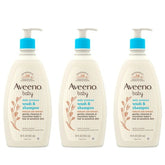 Aveeno Baby front packaging 3-pack showing bottles and oat extract benefits