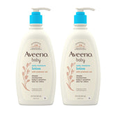 Aveeno Baby front packaging showing twin 18 fl oz bottles and gentle formula benefit