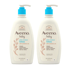 Aveeno Baby front packaging showing twin 18 fl oz bottles and gentle formula benefit