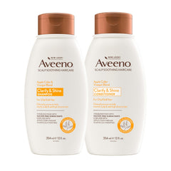 Aveeno front packaging showing apple cider vinegar duo and convenient 2 x 12 fl oz size benefit