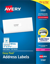 Avery 5160 front sheets showing full pack and bright-white labels for professional mailings