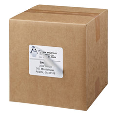 Avery label stuck to cardboard box showing secure UltraHold adhesion