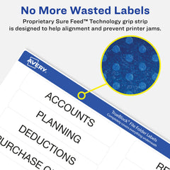 Avery sheet feeding into printer, illustrating Sure Feed reliability and fewer jams