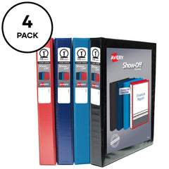 Avery spine label close-up displaying clear-view sleeve for quick shelf identification