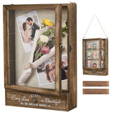 AW Bridal front view brown shadow box showcasing keepsakes and vintage look