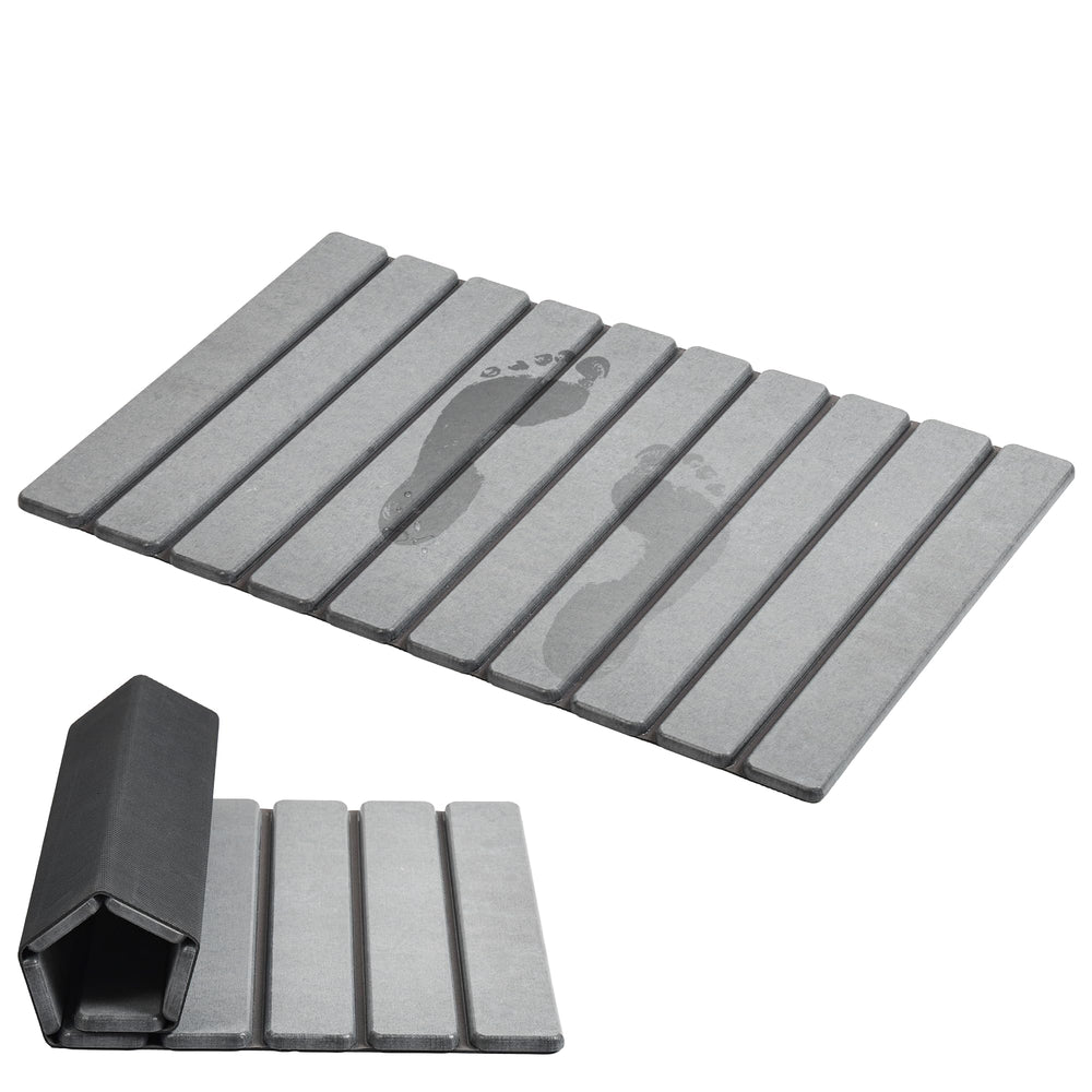 AWW stone mat front view showing grey surface and quick-dry benefit