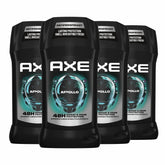 AXE Apollo front packaging showing four antiperspirant sticks for long-lasting value