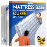 Axgatoxe front packaging showing two queen mattress bags protecting during moves