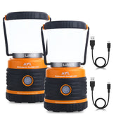 AYL front view of two lanterns showing bright output and compact design benefit