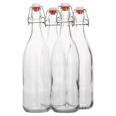 AYL front view pack of four bottles showing clear glass and swing tops for organized storage