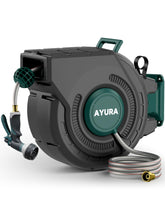 AYURA front view wall mounted reel showing compact installation and easy access