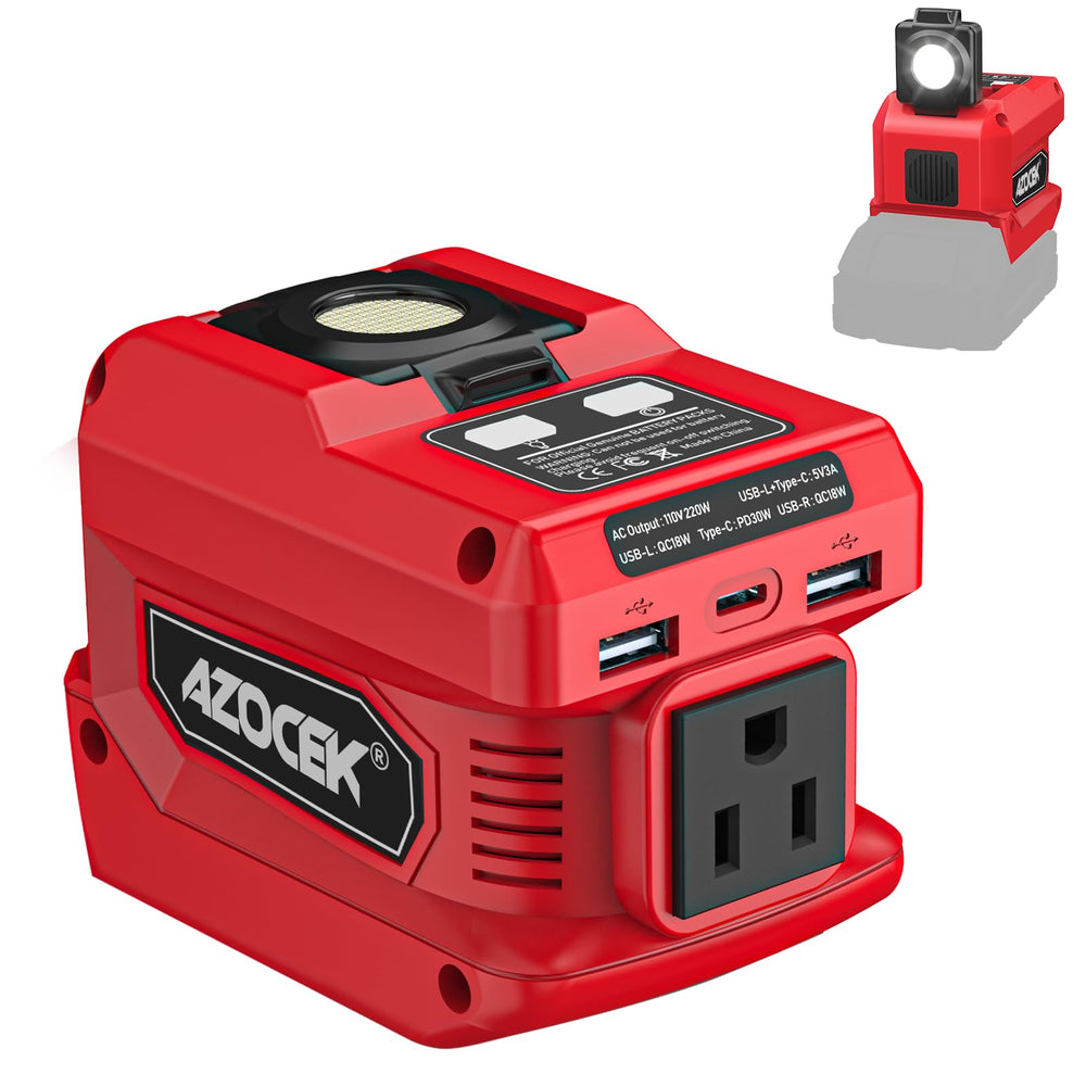 Azocek front view showing AC outlet and USB ports for versatile charging benefits