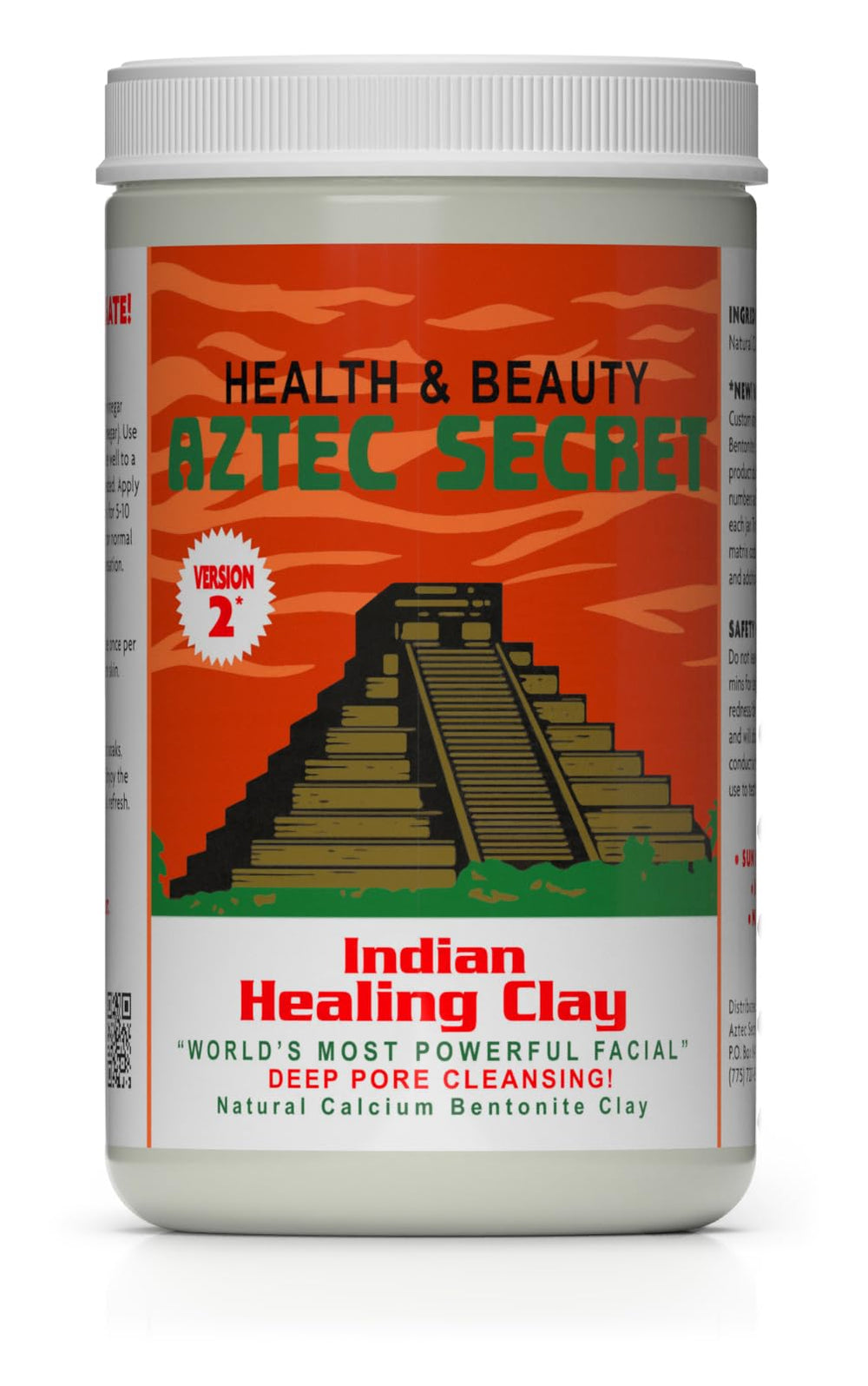 Aztec Secret front container showing branding and size benefit: clear product identity