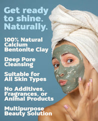 Aztec Secret mask applied to model's cheek demonstrating deep-cleansing benefit
