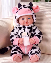 BABESIDE front view showing cow outfit and hugging benefit