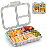 BABHAMNESS front view of grey bento lunch box showing compact design and portability