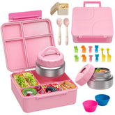 BABHAMNESS front view of the pink bento box showing compartments and latch for secure packing
