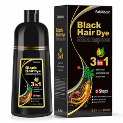 Bablabear front packaging showing the black hair dye shampoo and benefits