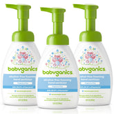Babyganics front packaging pump bottles showing travel-ready convenience