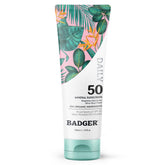 Badger front packaging of 4 fl oz tube showing brand and SPF50 protection benefit