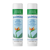 Badger front packaging of itch relief stick showing compact travel size and benefits