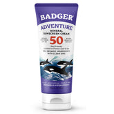 Badger front packaging SPF 50 showing travel-friendly tube and benefits