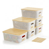 Bagnizer front view of six cream white bins showing uniform storage and neat look