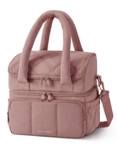 BAGSMART front view dark pink lunch bag shows stylish quilted design and padded handle for comfortable carrying