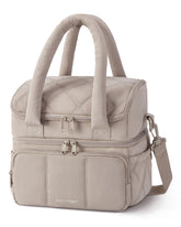 BAGSMART front view of camel quilted lunch bag showing stylish portability
