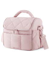 BAGSMART front view pink lunch bag shows stylish quilted exterior and compact shape