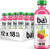 Bai bottle front view showing label and vibrant raspberry lemon lime flavor benefit