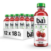 Bai bottle front label showing Zambia Bing Cherry flavor and benefits