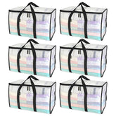 BALEINE front view of 6-pack clear moving bags shows storage capacity