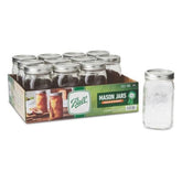 Ball 32oz front view of 12-pack jars showing durable glass and lids