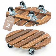 Bamworld front view plant caddy showing natural wood and wheels for easy moving
