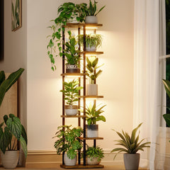 Bamworld front view showing 7-tier display and compact corner fit for more plants