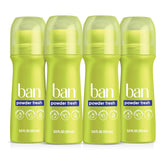 Ban roll-on front packaging showing powder fresh scent and 3.5 oz size benefits