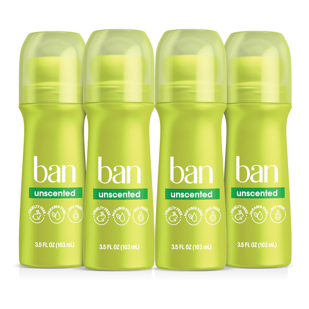 Ban unscented roll-on front packaging showing clear, invisible protection