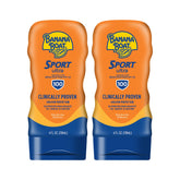 Banana Boat front packaging showing two 4 oz bottles and SPF benefit