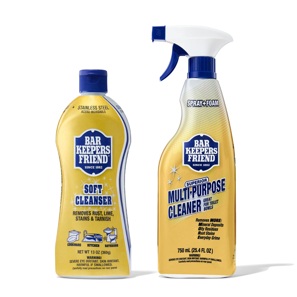 Bar Keepers Friend front packaging bundle showing both bottles and brand benefit