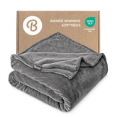 Bare Home front view of grey twin blanket showing neat finish and soft look for bedroom styling