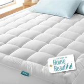Bare Home front view of Twin XL topper showing neat fitted skirt and clean cotton surface for comfort