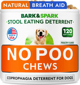 BARK&SPARK front packaging showing the No Poo Chews and benefits