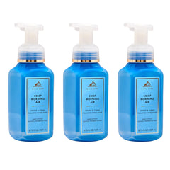 Bath & Body Works front packaging of Crisp Morning Air three-pack showing value