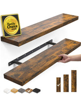 BAYKA front view of the two rustic brown floating shelves, ready to mount and style