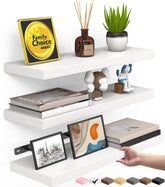 BAYKA front view of three white floating shelves showing minimalist benefit