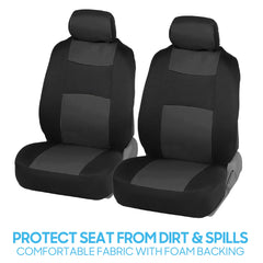 BDK headrest covers close-up showing charcoal contrast stitching for style